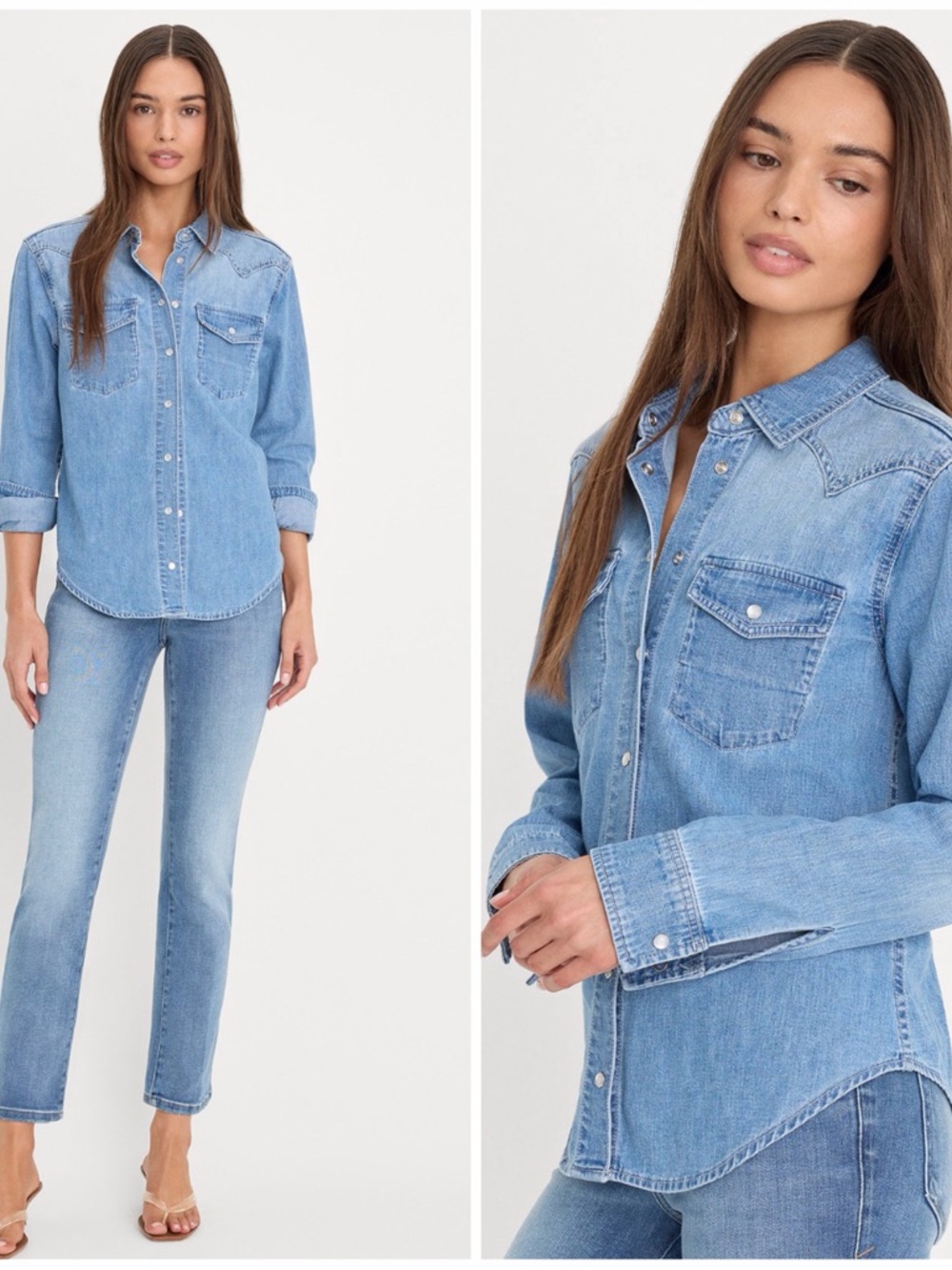 Good American Light Blue Long Sleeve Slim Fit Denim Shirt - Picture 4 of 10